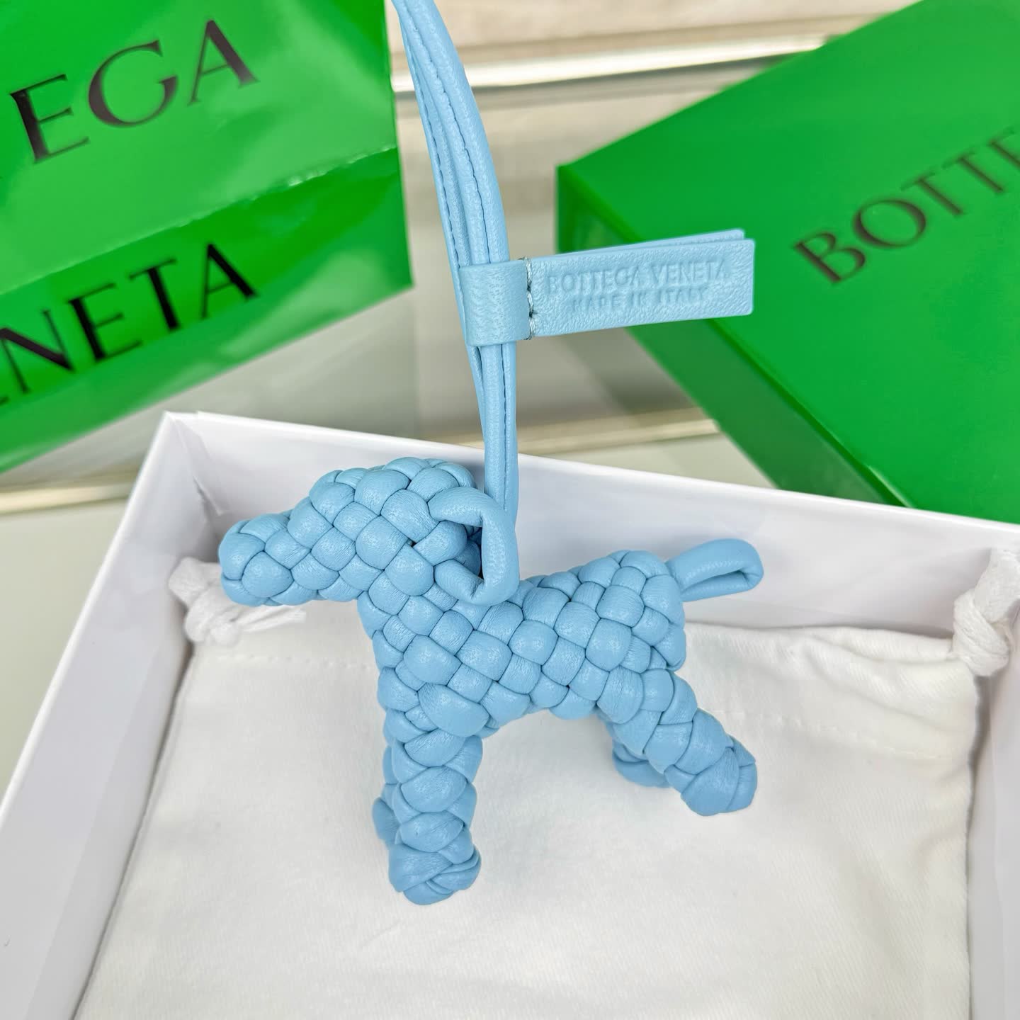 Bottega Veneta Blue Intrecciato Leather Keychain